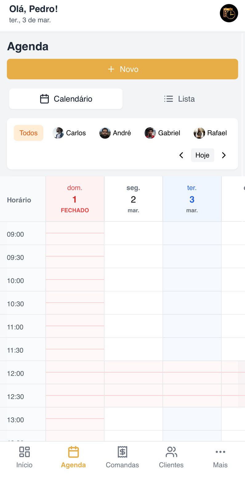 Tela do sistema Barba na Hora - Agenda